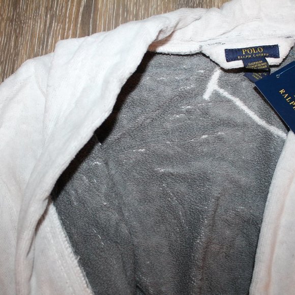 NWT MEN'S POLO RALPH LAUREN BIG‎ PONY VELOUR PLUSH BATH ROBE WHITE GRAY - Picture 6 of 8